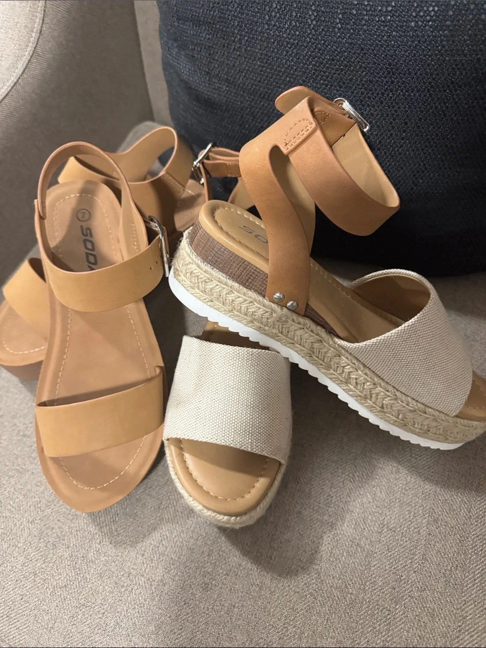 Two pair of Soda Sandals. Tan and Cream Wedge Sandals and Tan Wedge Sandals - Picture 9 of 9